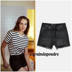 Zara Washed Black Frayed Hi-Waist Denim Shorts 36